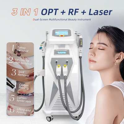 Écrans doubles 3 en 1 Multifonctionnel RF Lifting du visage Nd Yag Laser Élimination des tatouages OPT IPL machine d'épilation