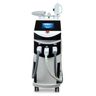 Machine de beauté laser multifonctionnelle 3 en 1, lumière E, trois poignées verticales, épilation laser, épilation laser indolore et sûre, machine RF d'épilation au laser et de tatouage